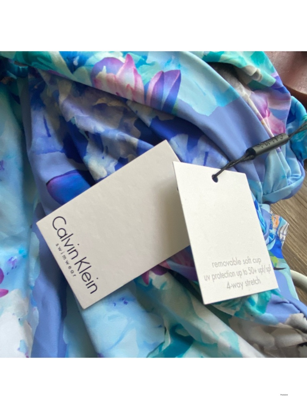 Calvin Klein Lavender Blue Floral Bandeau Tankini Top - Picture 5 of 5